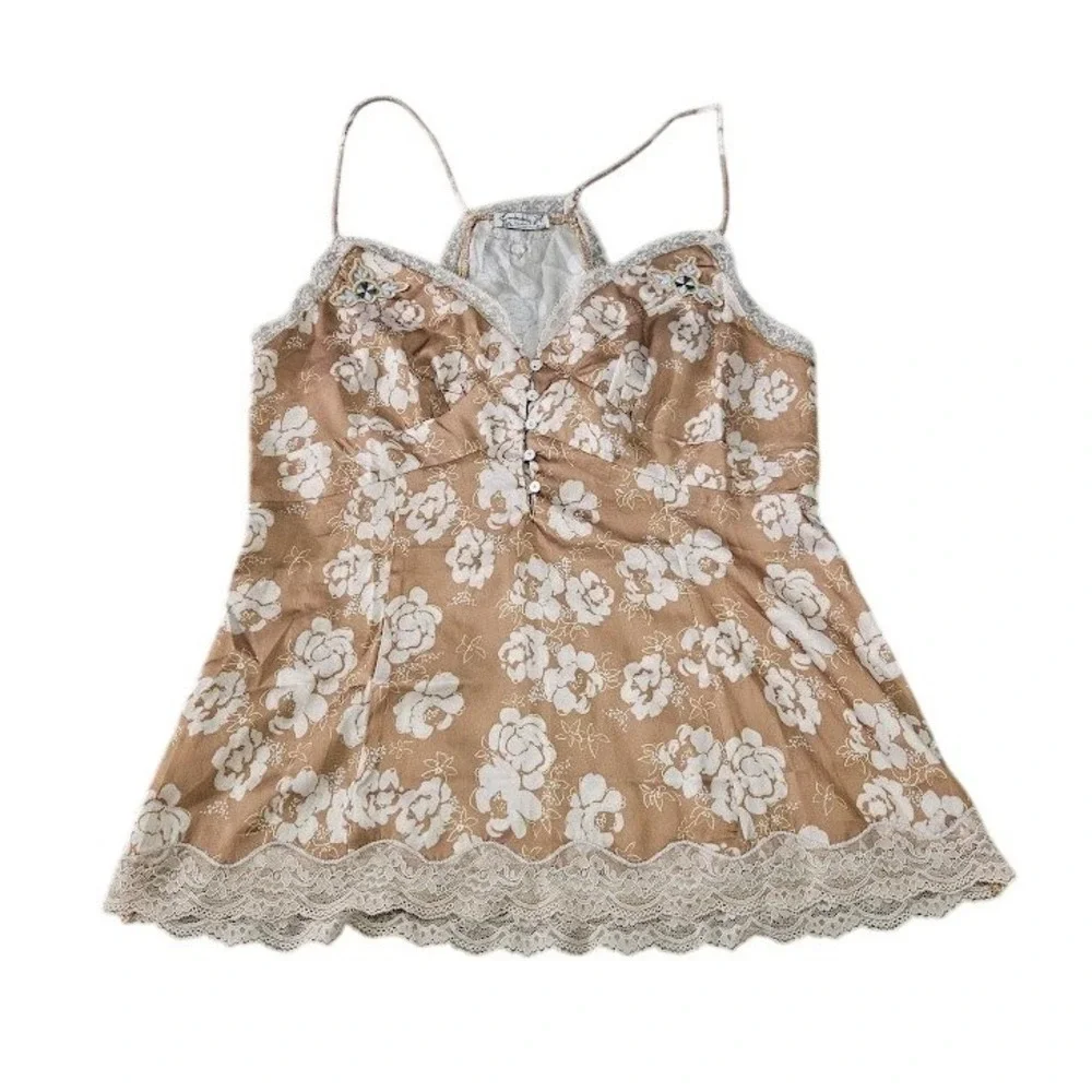 Intimately Free People Night Special Cami Floral Lace Trim Women Small Tan